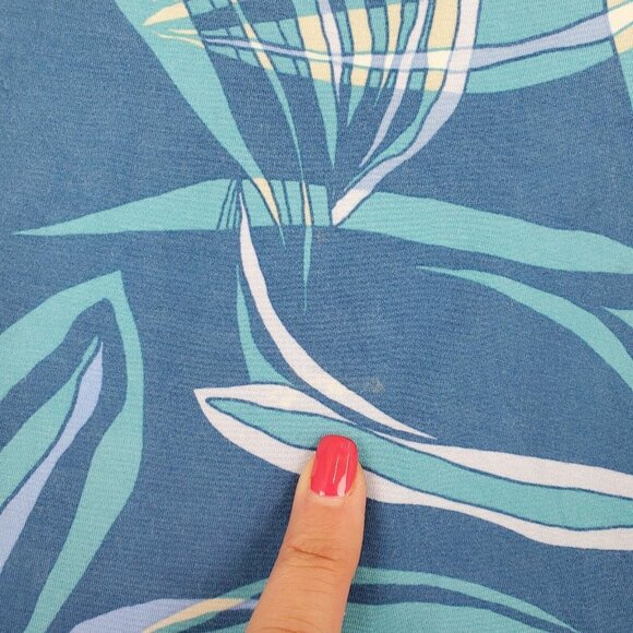 LOGO By Lori Goldstein Womens Satin Hem Tunic Top Size M Blue Printed Asymmetric - Picture 16 of 16